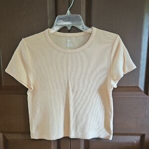 Aerie Light Cream Ribbed Short Sleeve Top